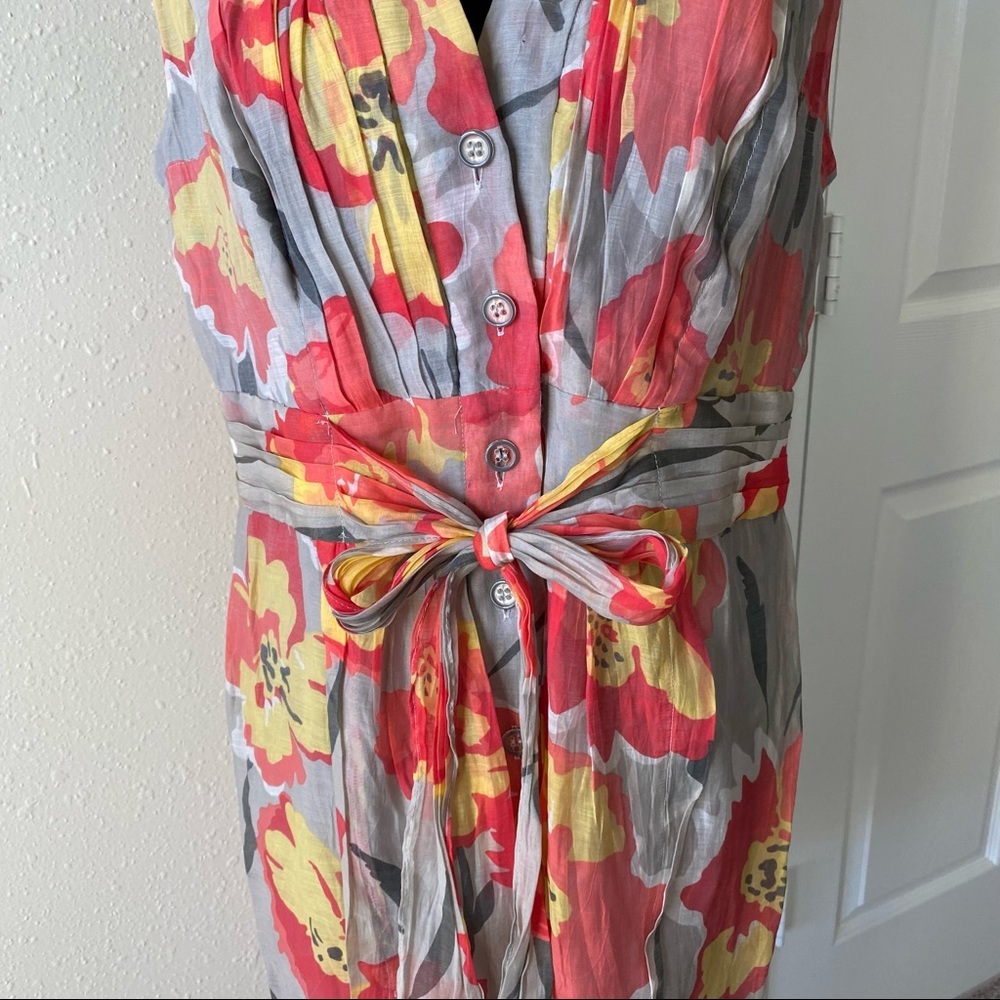 Evan Picone Floral Mini Dress Cap sleeve Button Down belted V Neck Summer Spring - Picture 6 of 15